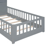Twin Size House Bed with Window and Bedside Drawers, Platform Bed with Shelves and a set of Sockets and USB Port