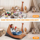 Stuffed Animal Storage Bean Bag Chair Cover For Kids And Parents - Cover ONLY, Washable Premium Canvas Stuffie Seat Orange Grey