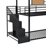 Twin Over Twin Metal Bunk Bed ; Metal Housebed with Slide and Storage Stair
