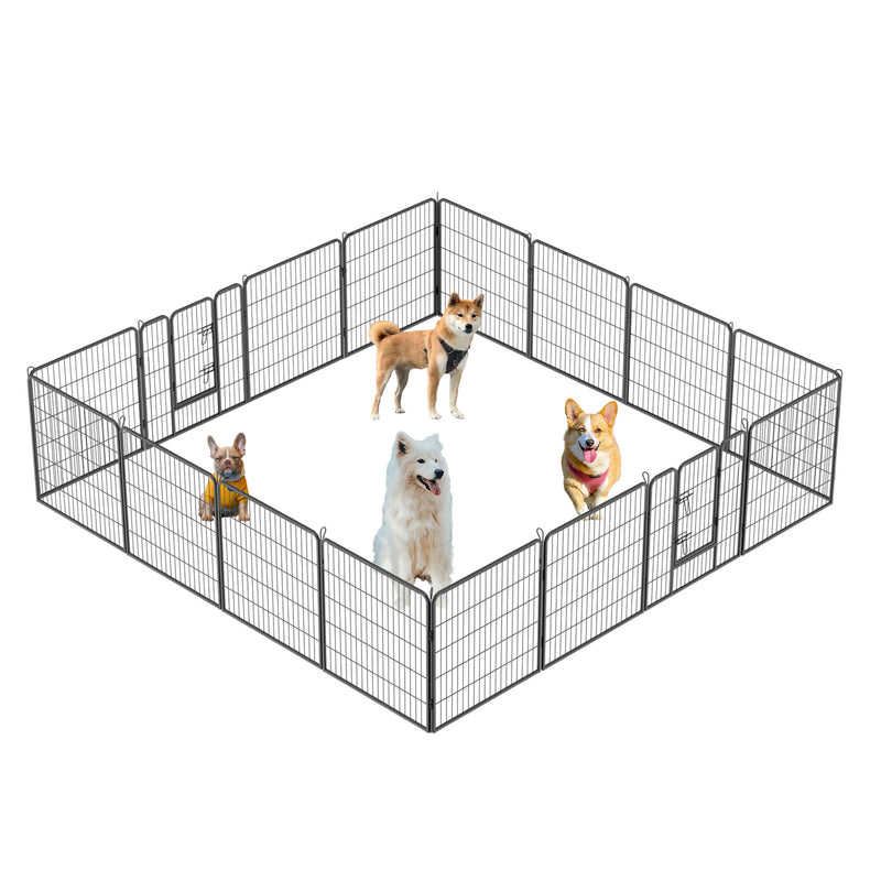 Dog Pens Outdoor 32" Height Foldable 16 Panels Heavy Duty Metal Portable Dog Playpen Indoor Anti-Rust Exercise Dog Fence with Doors for Large/Medium/Small Pets Play Pen for RV Camping Yard