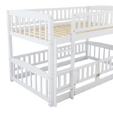 Bunk Bed with Slide; Twin Over Twin Low Bunk Bed with Fence and Ladder for Toddler Kids Teens
