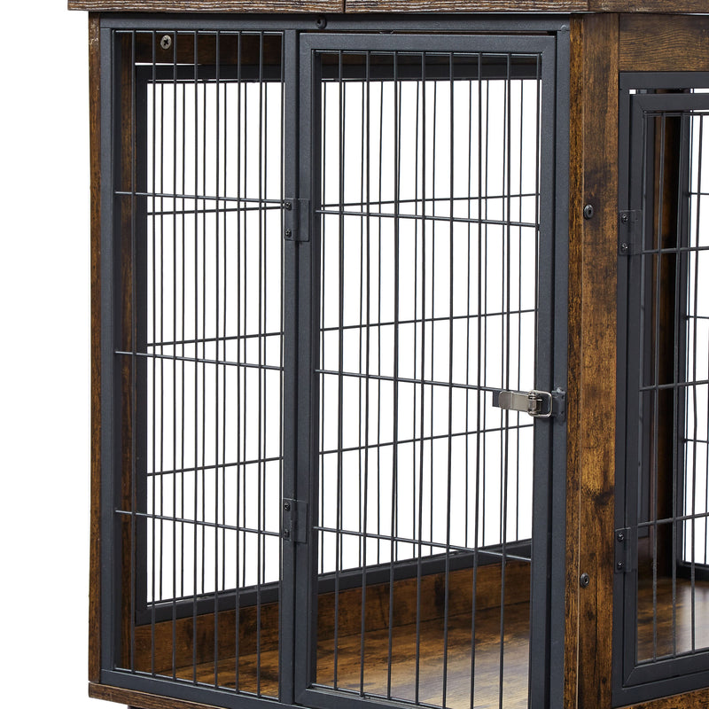 Furniture Dog Cage Crate with Double Doors, Rustic Brown, 38.58'' W x 25.2'' D x 27.17'' H