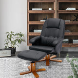 Recliner Chair with Ottoman, Swivel Recliner Chair with Wood Base for Livingroom, Bedroom, Faux Leather Beige,Black
