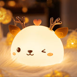 Cute Silicone LED Night Light Unicorn Deer For Kids USB Rechargeable Animal Dinosaur Bedroom Decor Touch Night Lamp For Gifts