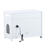 Litter Box Enclosure, Cat Litter Box Furniture with Hidden Plug, 2 Doors,Indoor Cat Washroom Storage Bench Side Table Cat House, Large Wooden Enclused Litter Box House, White