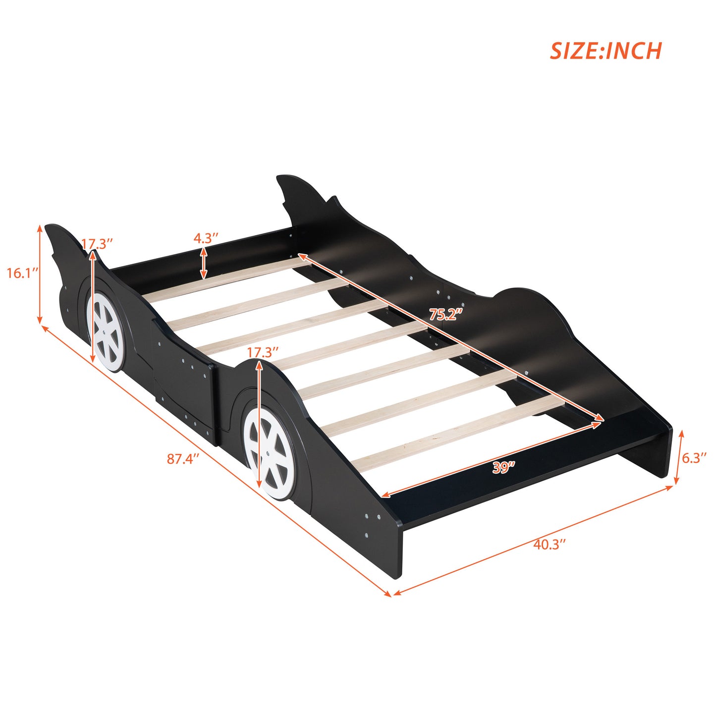 Twin Size Race Car-Shaped Platform Bed with Wheels