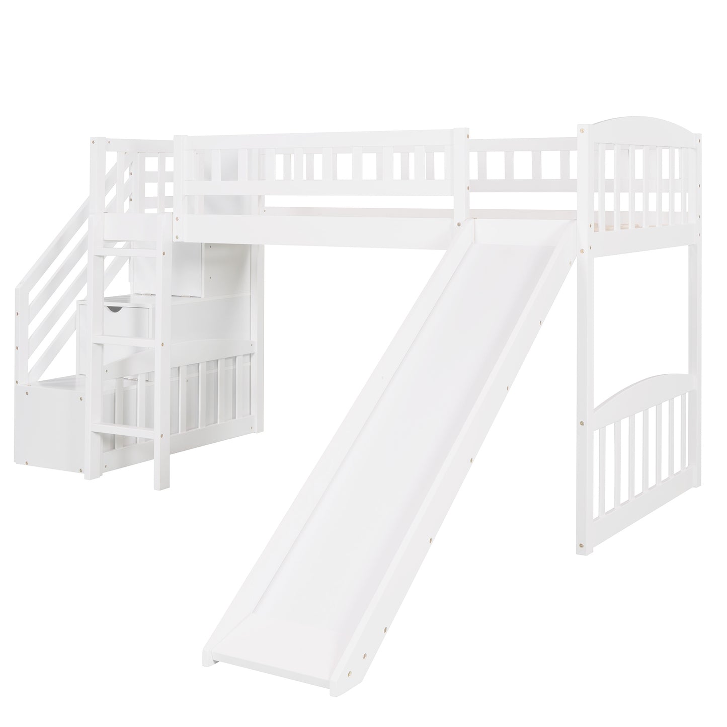 Stairway Twin Size Loft Bed with Two Drawers and Slide