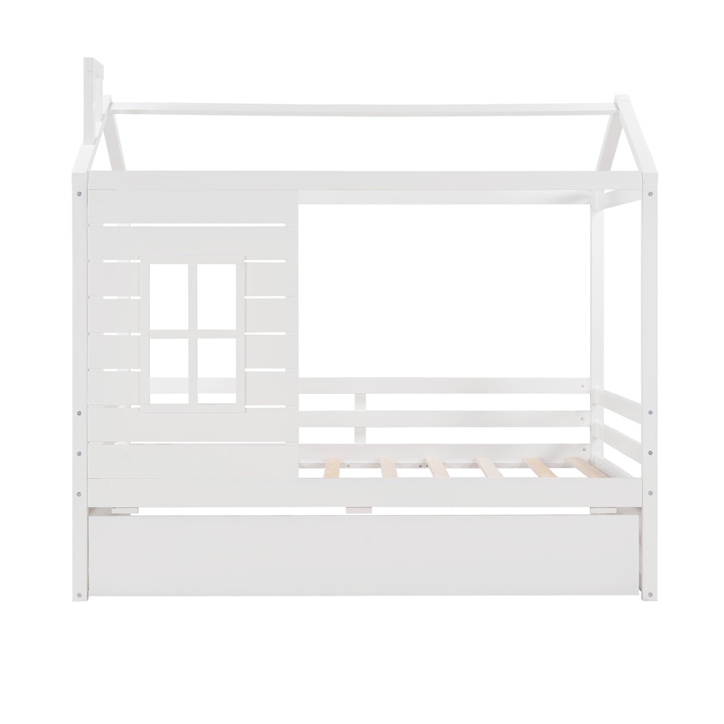 Twin Size House Bed Wood Bed with Twin Size Trundle