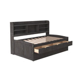 Twin Size Wooden Captain Bed with Built-in Bookshelves; Three Storage Drawers and Trundle
