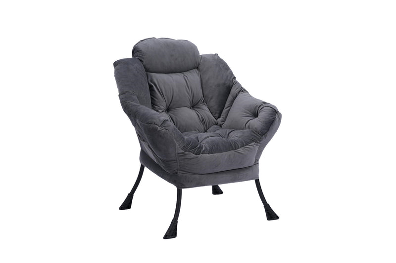 Living Room Chairs Modern Cotton Fabric Lazy Chair, Accent Contemporary Lounge Chair, Single Steel Frame Leisure Sofa Chair with Armrests and A Side Pocket (Dark Gray )