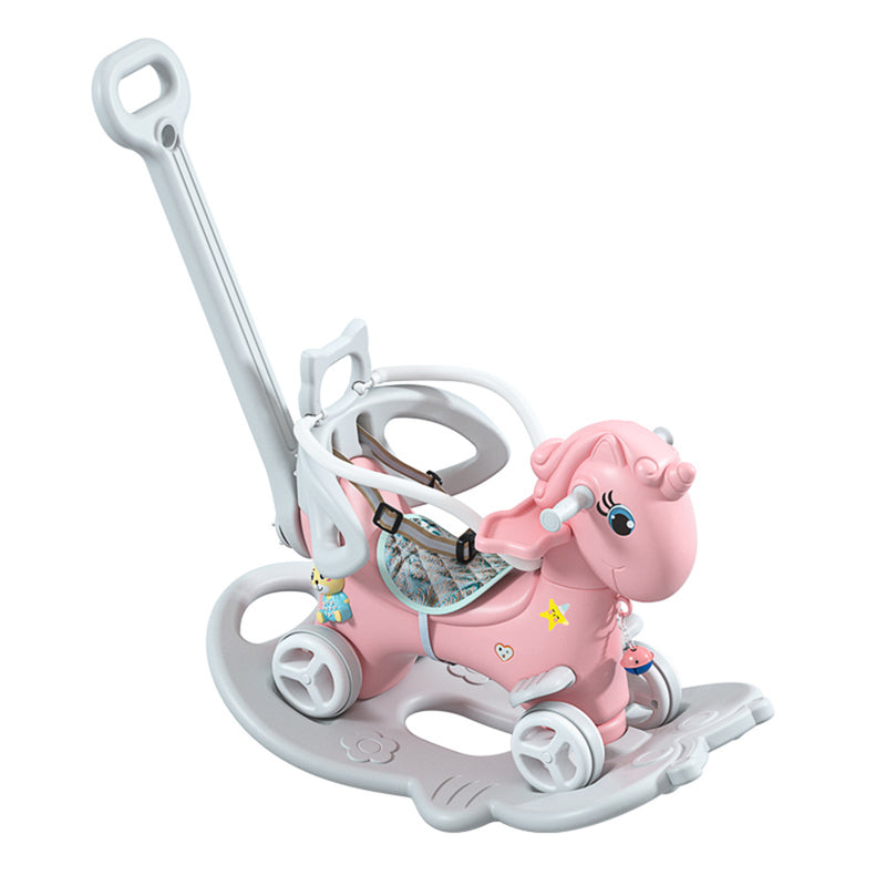 Rocking Horse for Toddlers, Balance Bike Ride On Toys with Push Handle, Backrest and Balance Board for Baby Girl and Boy, Unicorn Kids Pink Color