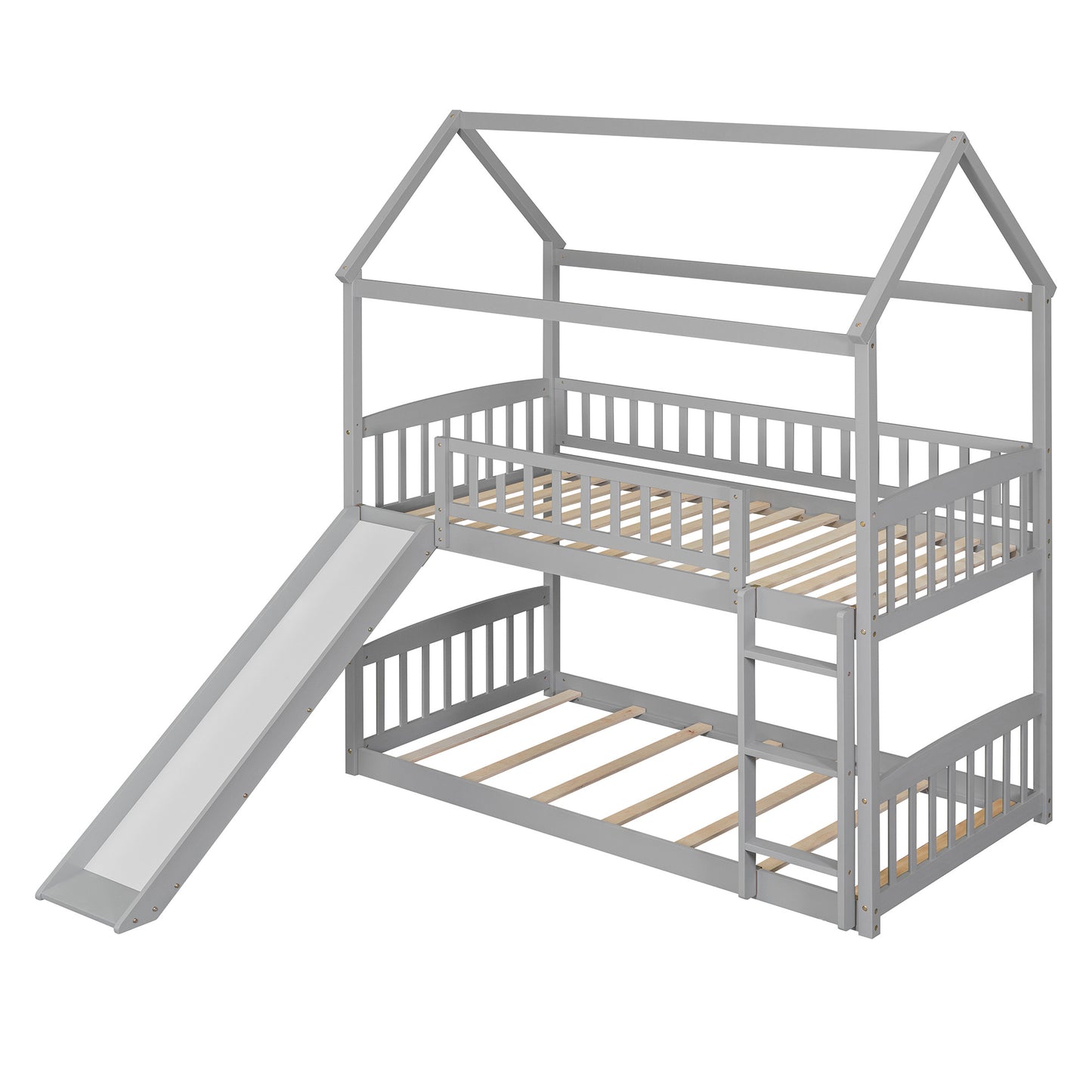 Twin Over Twin Bunk Bed with Slide, House Bed with Slide