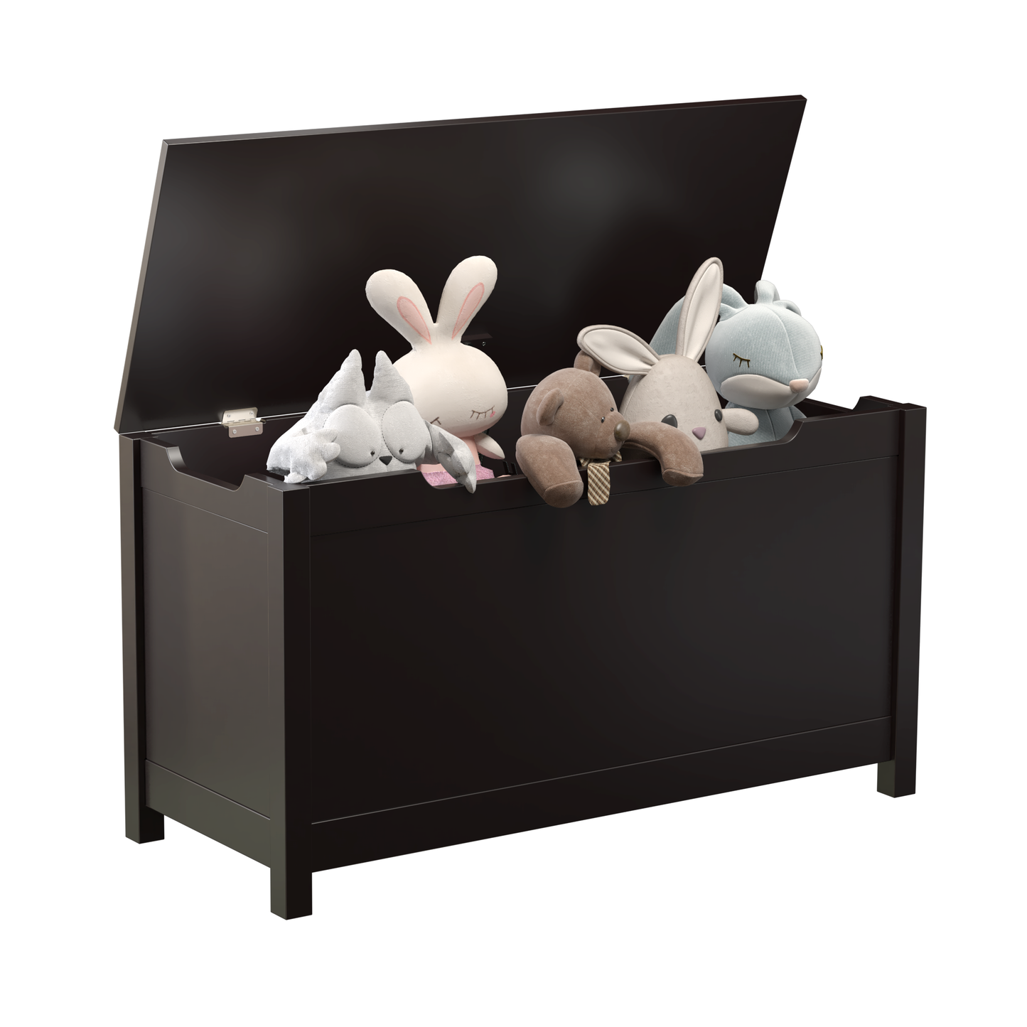 Kids Wooden Toy Box Storage with Safety Hinged Lid for Ages 3+ (Dark Brown)