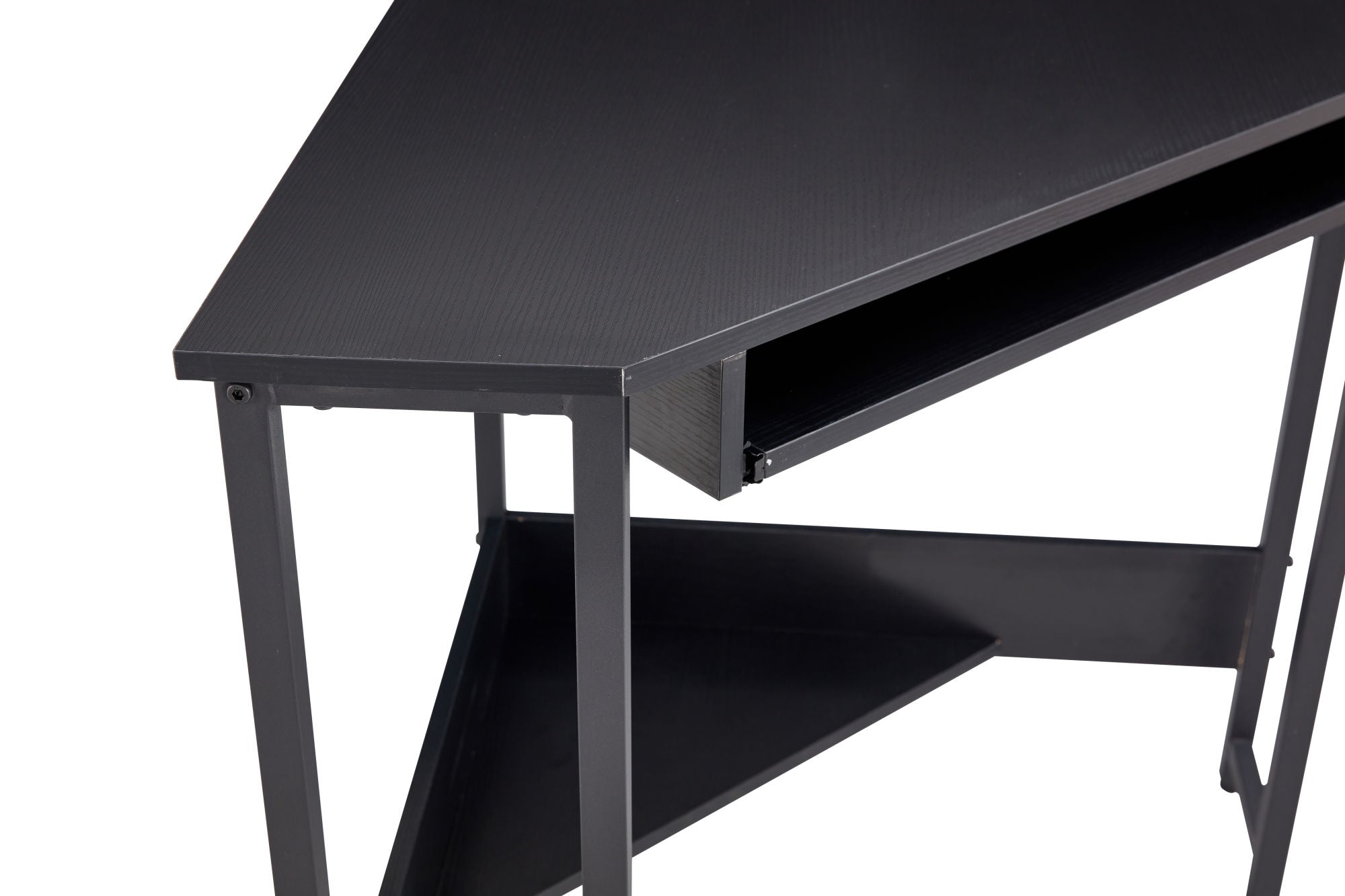 Computer Desk; Corner Desk With Smooth Keyboard Tray& Storage Shelves ; Compact Home Office; Small Desk With Sturdy Steel Frame As Workstation For Small Space; BLACK; 28.34''L 24''W 30.11''H