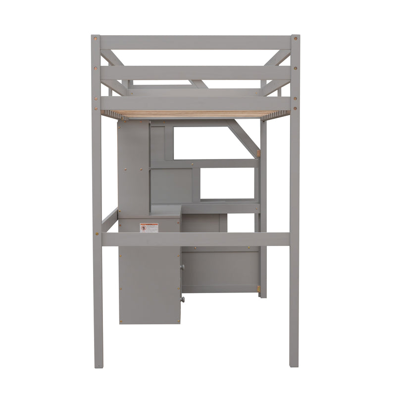 Twin Size Loft Bed with a Stand-alone Bed;  Storage Staircase;  Desk;  Shelves and Drawers