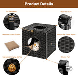 Rattan Cat Litter,Cat Bed with Rattan Ball and Cushion,Black