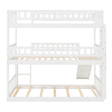 Twin-Over-Twin-Over-Twin Triple Bed with Built-in Ladder and Slide, Triple Bunk Bed with Guardrails