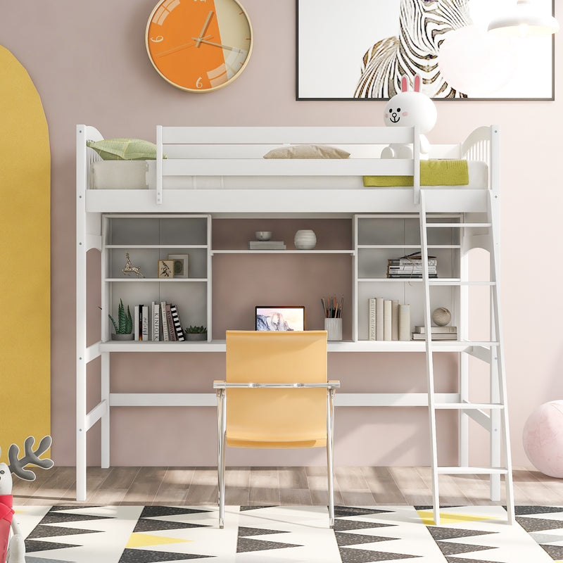 Twin size Loft Bed with Storage Shelves;  Desk and Ladder