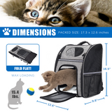 FluffyDream Pet Carrier Backpack for Large/Small Cats and Dogs, Puppies, Safety Features and Cushion Back Support for Travel, Hiking, Outdoor Use, Black