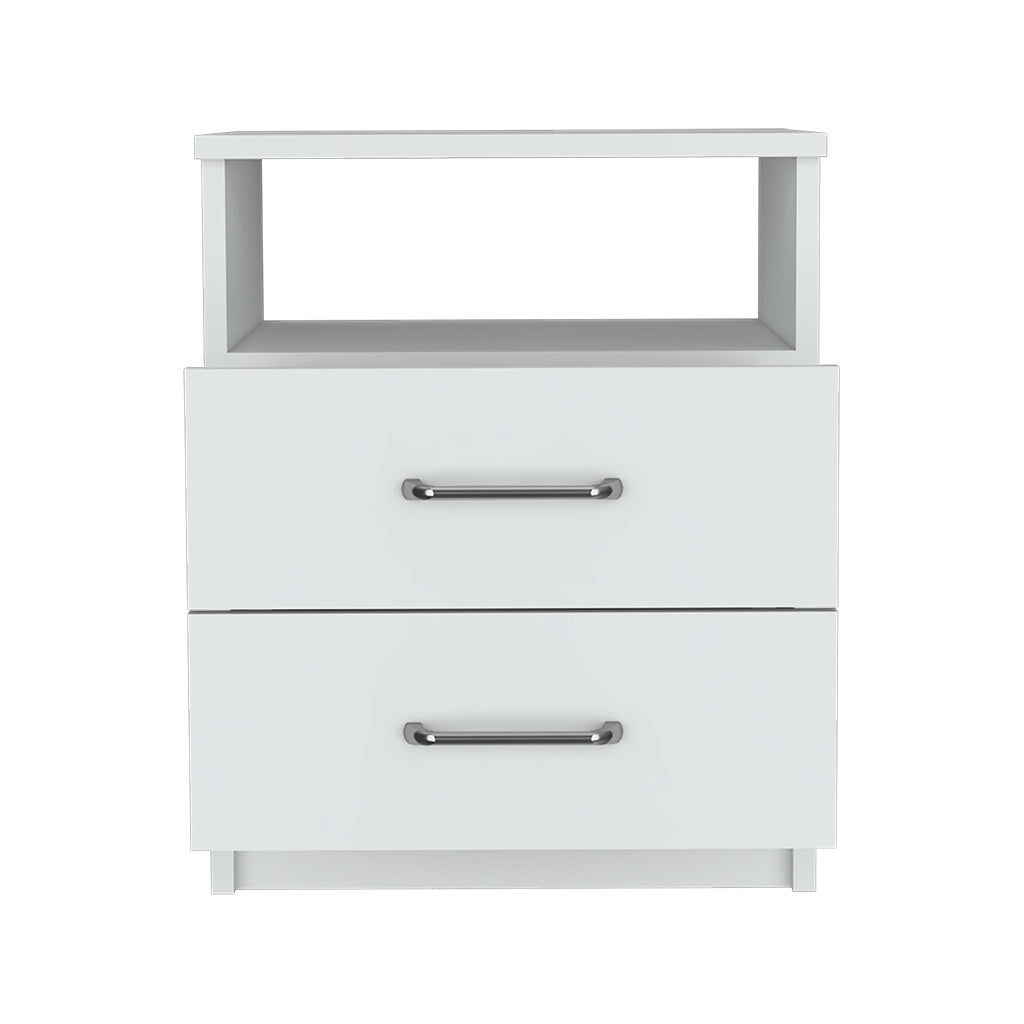 Nightstand Olienza, Two Drawers, One Shelf, White Finish