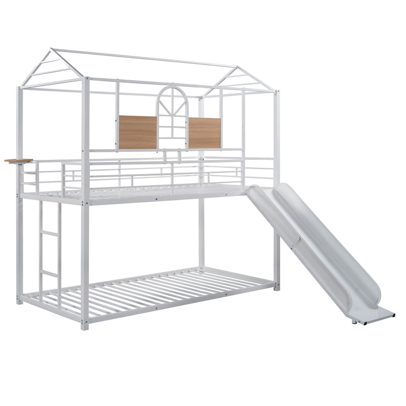 Twin Over Twin Metal Bunk Bed ,Metal Housebed With Slide