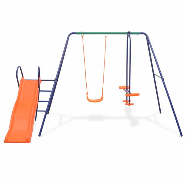Swing Set with Slide and 3 Seats Orange