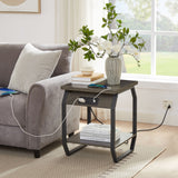 Side Table with Charging Station, Set of 2 End Tables with USB Ports and Sockets, Bedside Tables in Living Room, Bedroom, Dark Grey,17.32'' W x 17.32'' D x 21.65'' H.