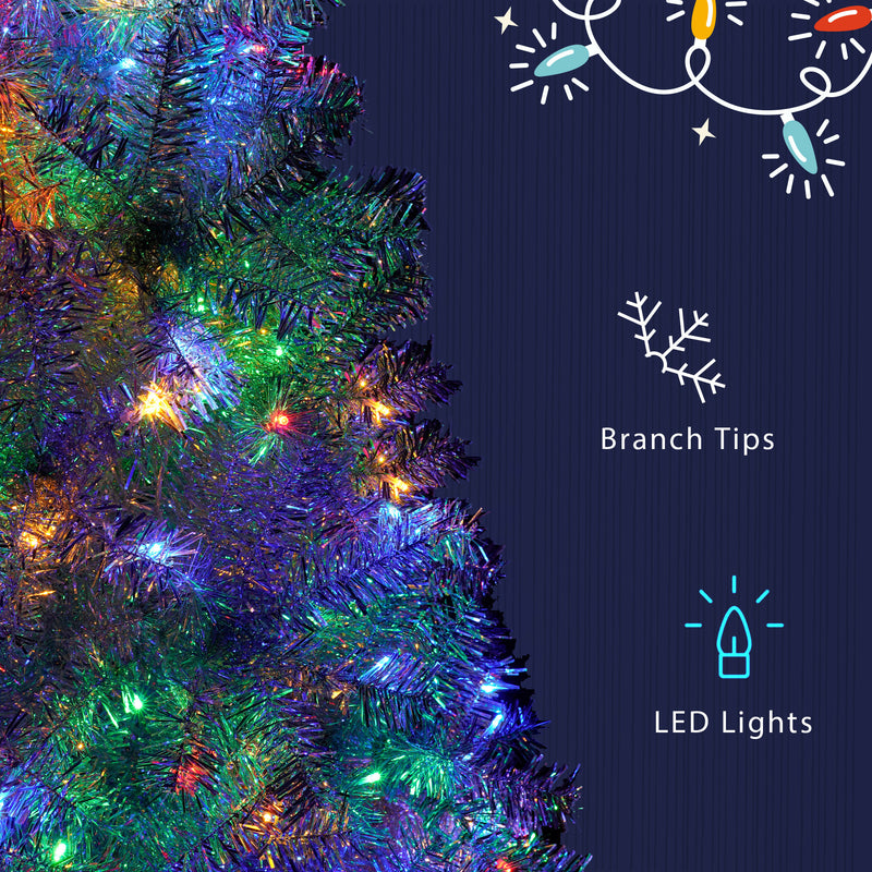 GO 6 FT White Christmas Tree with 300 Colorful LED Lights, Bent Top With Gold Star
