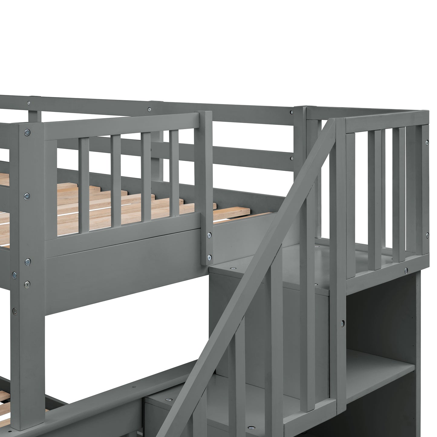 Stairway Twin-Over-Full Bunk Bed with Storage and Guard Rail for Bedroom