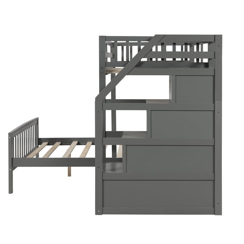 Twin over Full Loft Bed with Staircase,Gray