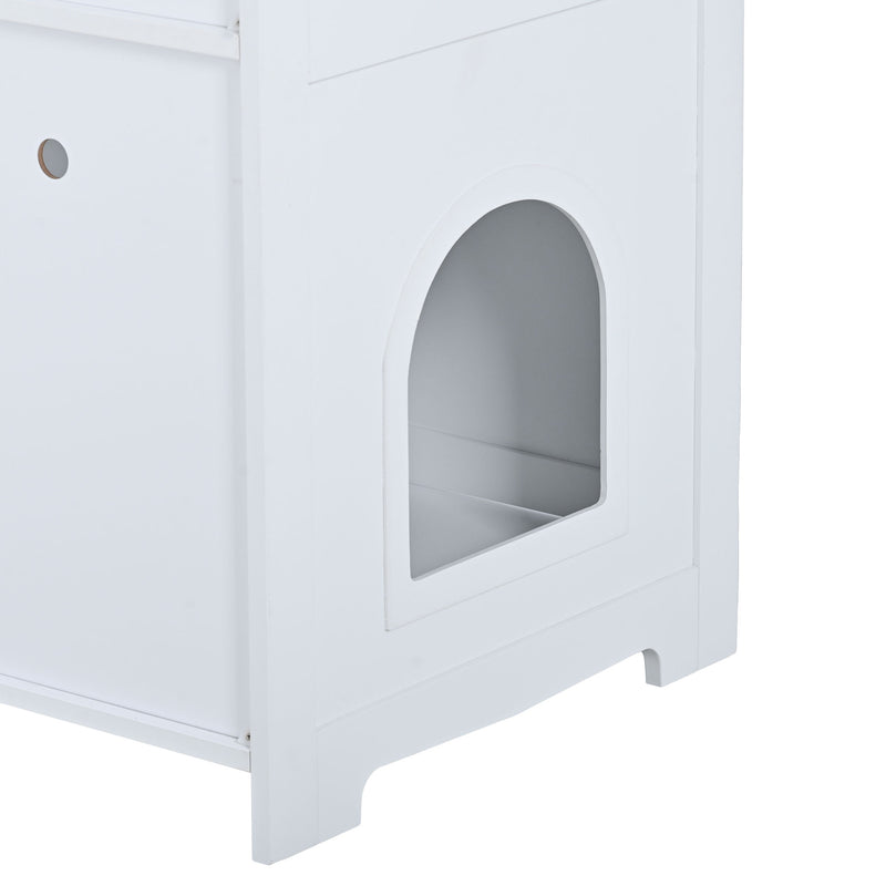 Litter Box Enclosure, Cat Litter Box Furniture with Hidden Plug, 2 Doors,Indoor Cat Washroom Storage Bench Side Table Cat House, Large Wooden Enclused Litter Box House, White