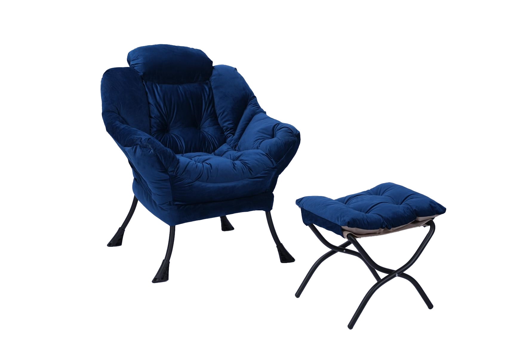 Living Room Chairs Modern Cotton Fabric Lazy Chair, Accent Contemporary Lounge Chair, Single Steel Frame Leisure Sofa Chair with Armrests and A Side Pocket (Blue)