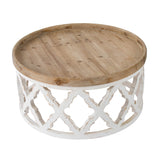 31.9x31.9x15.7" Rustic Round Wooden Coffee Table, White