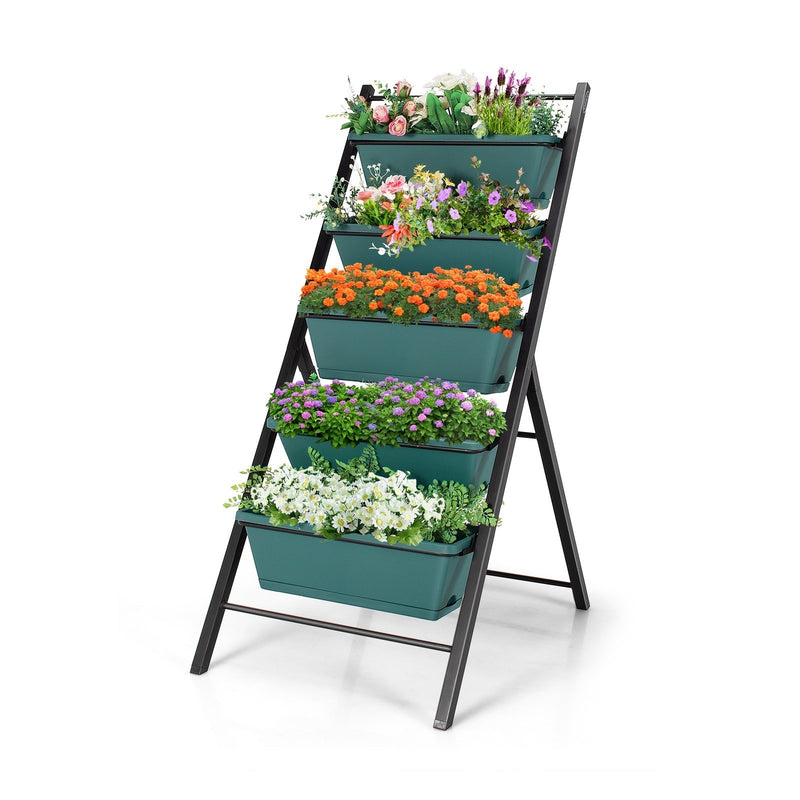 Unique Gifts by Leticia 5-Tier Vertical 4Ft Raised Garden Bed, Freestanding Garden Planter with 5 Container Boxes, Elevated Planter for Vegetables, Fruits, Flowers, Herbs, Good for Indoor & Outdoor Use (Green ) 1