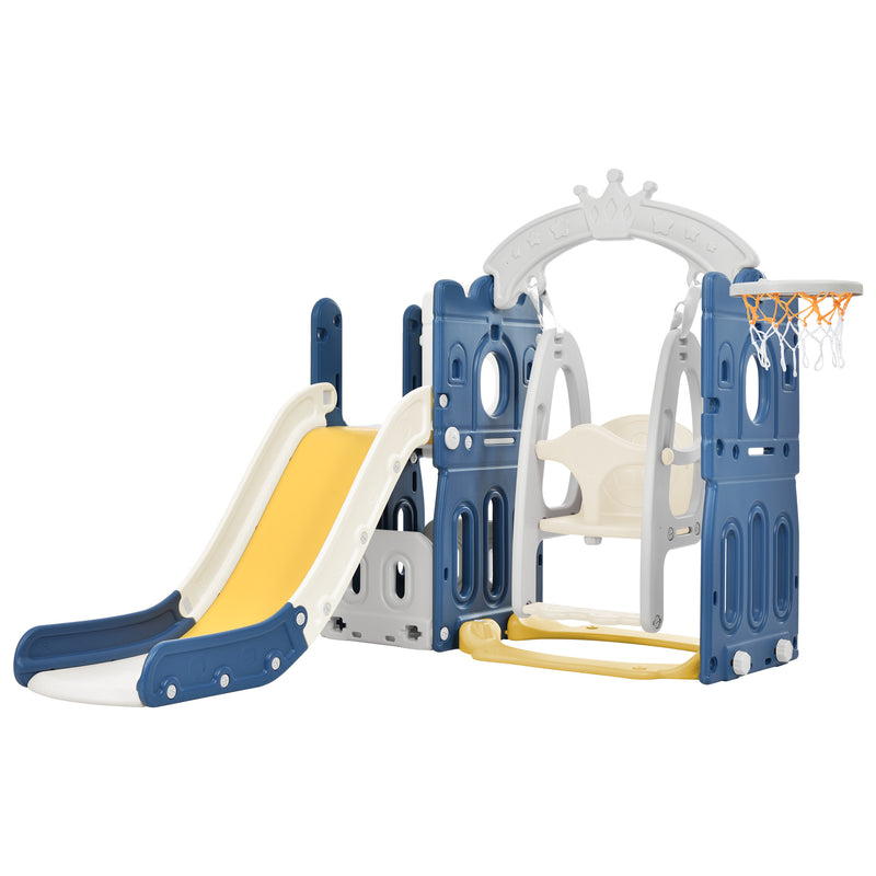 Toddler Slide and Swing Set 5 in 1, Kids Playground Climber Slide Playset with Basketball Hoop Freestanding Combination for Babies Indoor & Outdoor