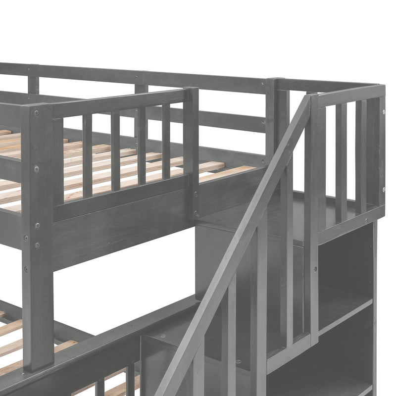 Stairway Twin-Over-Full Bunk Bed with Drawer;  Storage and Guard Rail for Bedroom;  Dorm;  for Adults