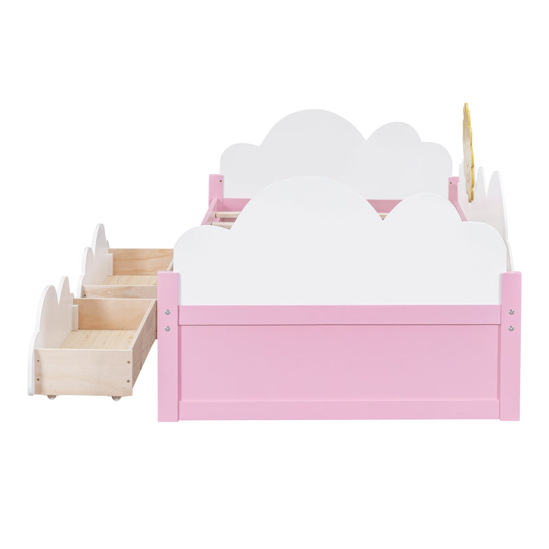 Twin Size Bed with Clouds and Rainbow Decor