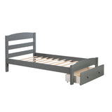 Platform Twin Bed Frame with Storage Drawer and Wood Slat Support No Box Spring Needed