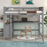 Full size Loft Bed with Drawers and Desk;  Wooden Loft Bed with Shelves
