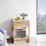 15.75" Rattan End table with drawer, Modern nightstand, side table for living roon, bedroom,natural