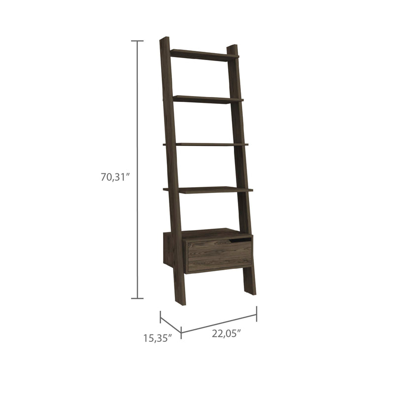 New Haven 1-Drawer 4-Shelf Ladder Bookcase Dark Walnut