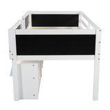 Twin Size Low Loft Bed with Two Movable Shelves and Ladder; with Decorative Guardrail Chalkboard