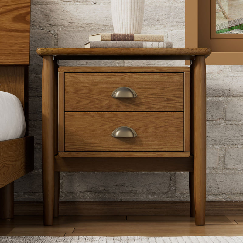 Mid Century Modern Wood 2-Drawer Nightstand for Bedroom,Living Room,Rubberwood