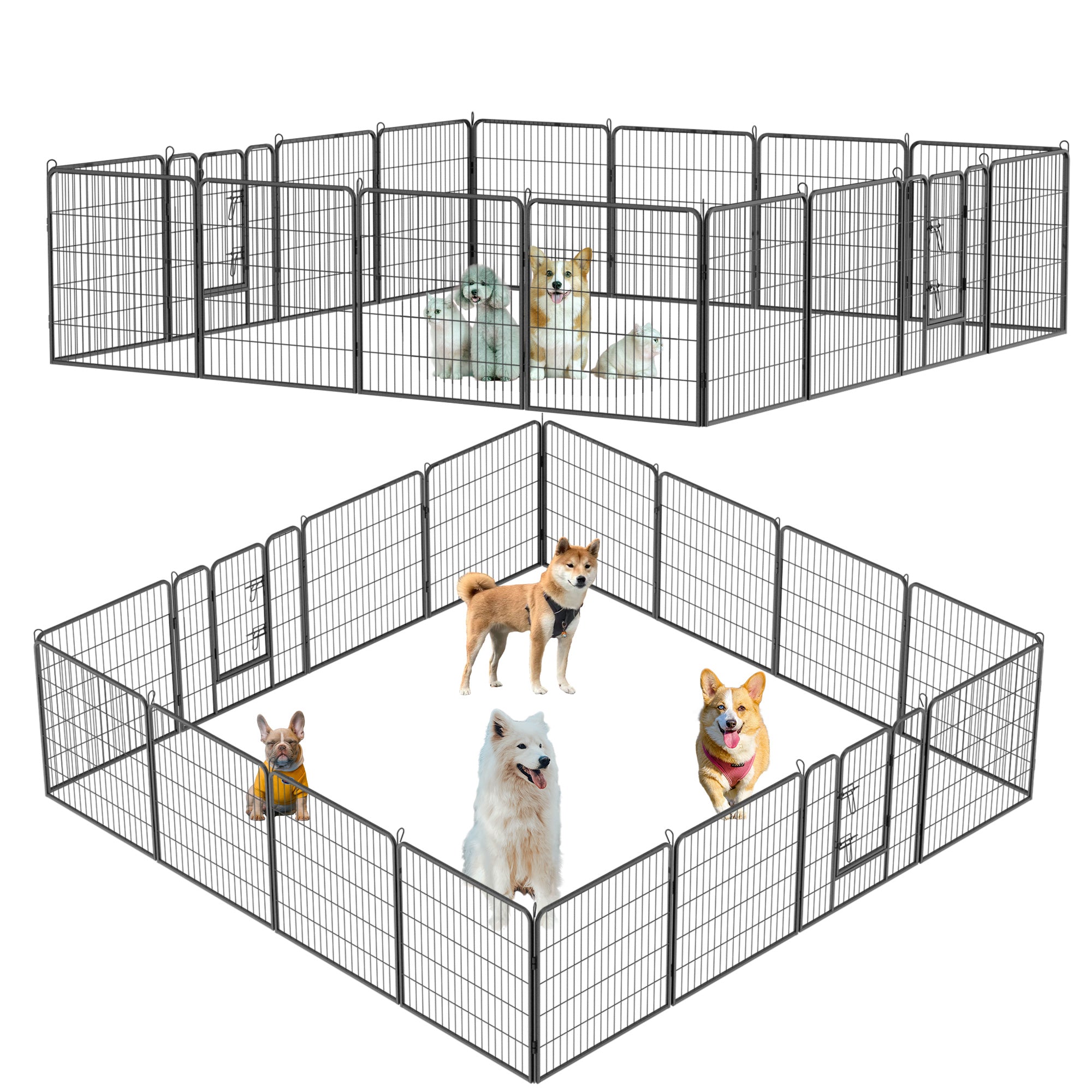 Dog Pens Outdoor 32" Height Foldable 16 Panels Heavy Duty Metal Portable Dog Playpen Indoor Anti-Rust Exercise Dog Fence with Doors for Large/Medium/Small Pets Play Pen for RV Camping Yard