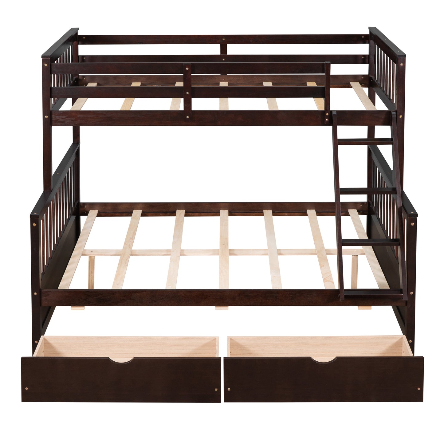 Twin-Over-Full Bunk Bed with Ladders and Two Storage Drawers
