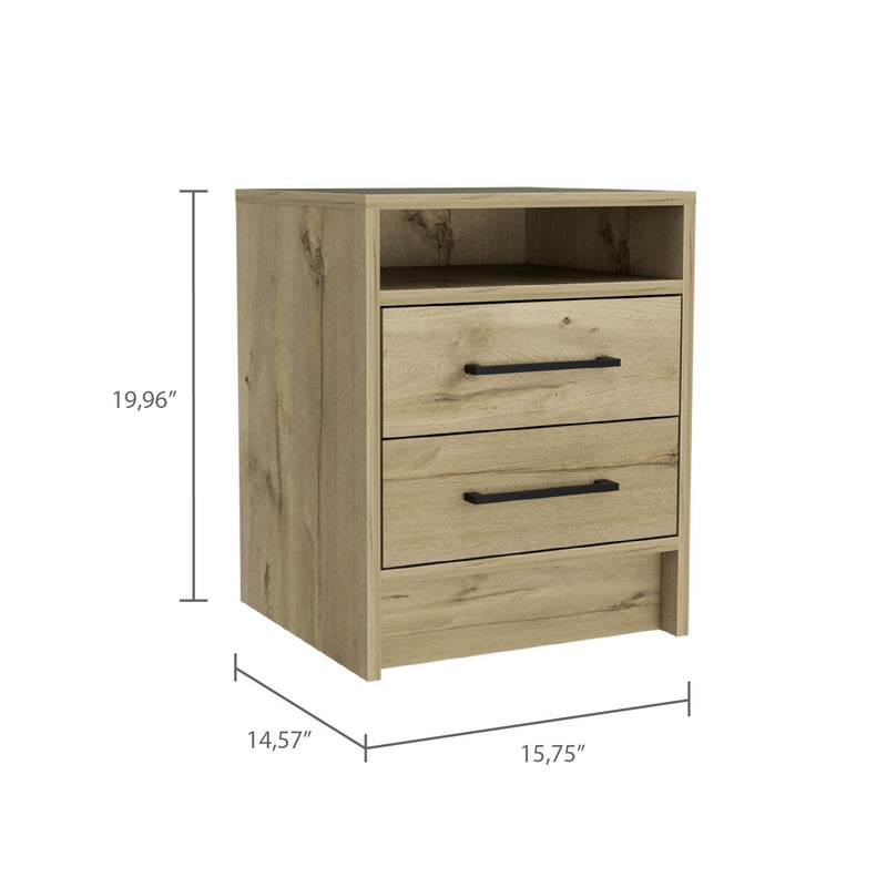 Rowley 2-Drawer 1-Shelf Rectangle Nightstand Light Oak