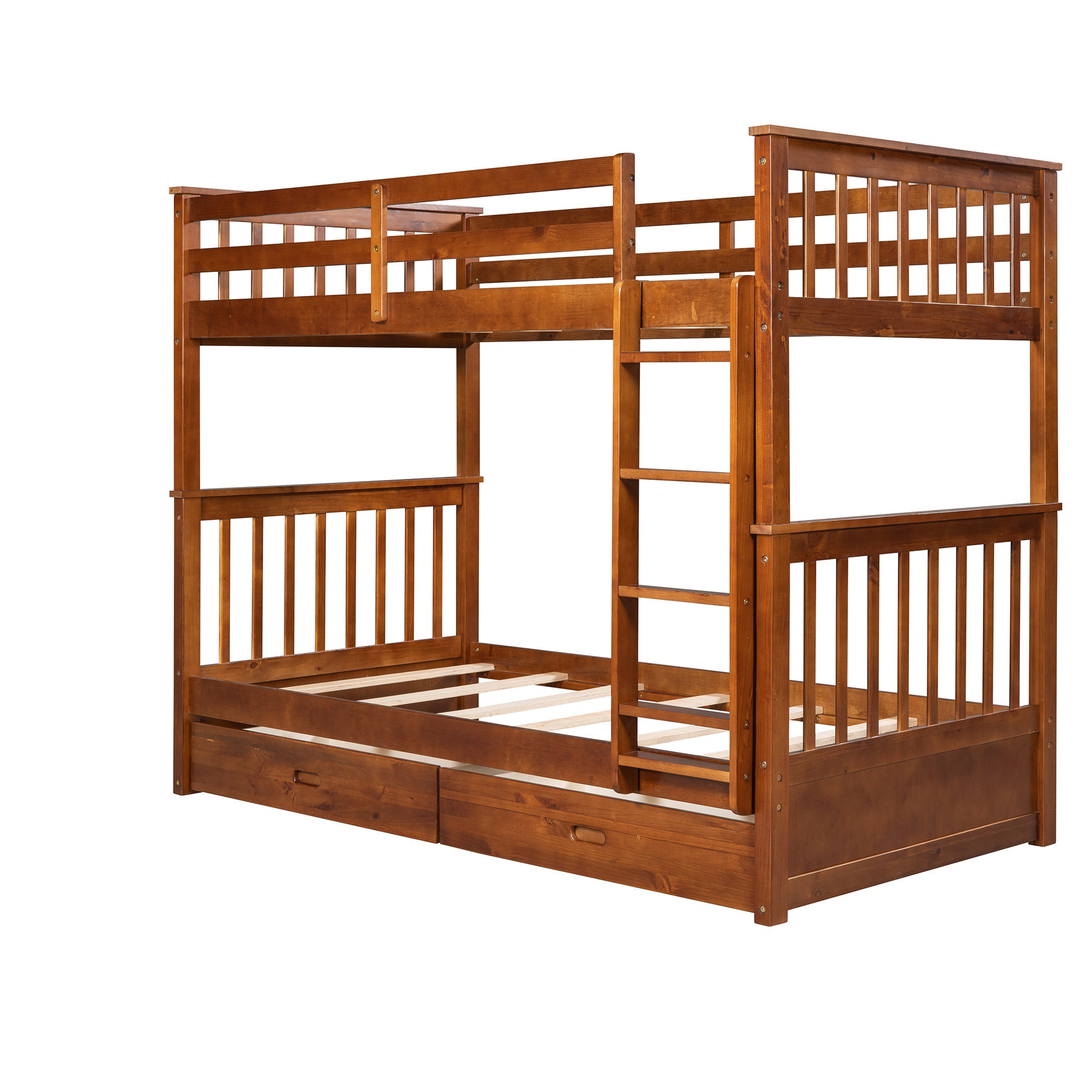 Twin-Over-Twin Bunk Bed with Ladders and Two Storage