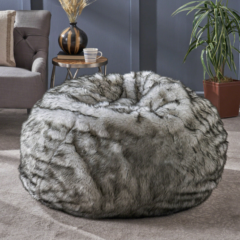 Cassell Modern Glam Faux Fur 3 Foot Bean Bag, White and Gray