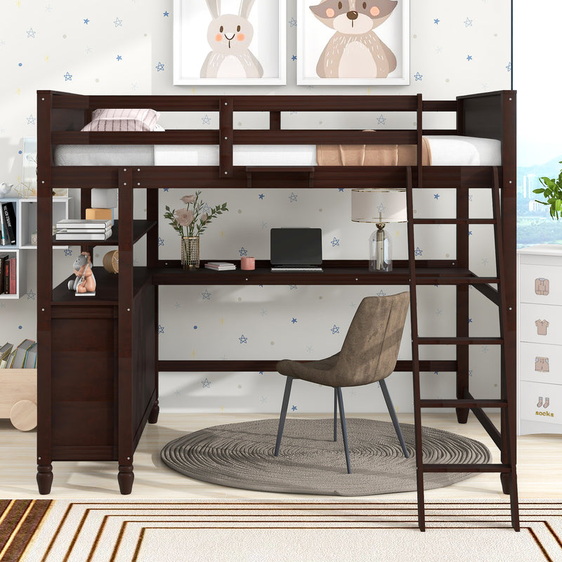 Full size Loft Bed with Drawers and Desk;  Wooden Loft Bed with Shelves