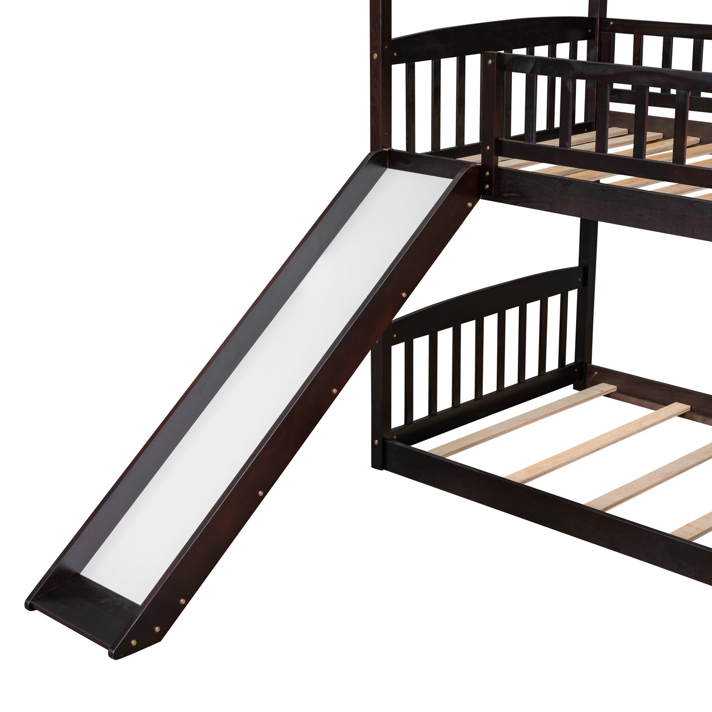 Twin Over Twin Bunk Bed with Slide, House Bed with Slide
